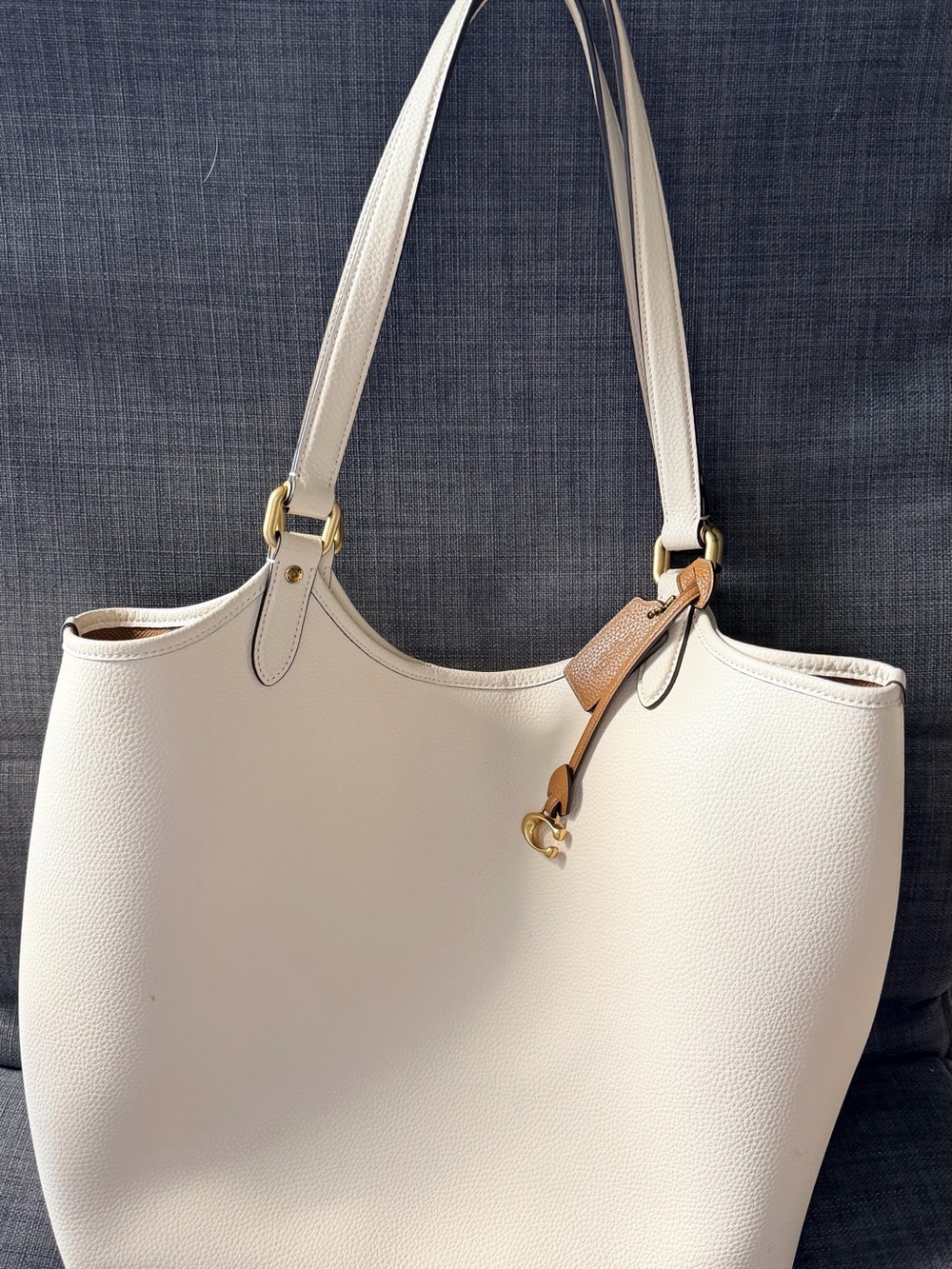 Coach Cream Leather Tote with Tan Accent and Gold Hardware